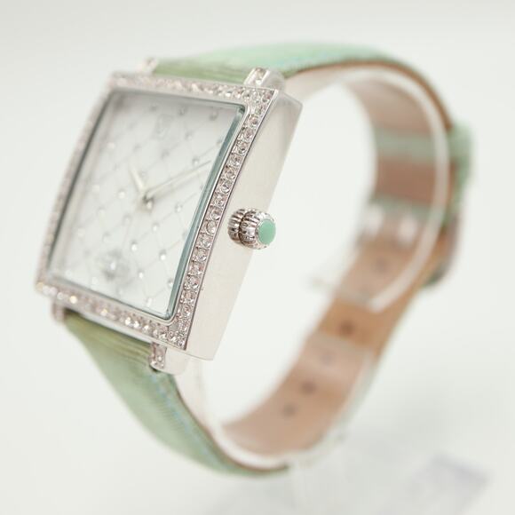 Victoria Wieck Women Gem Square Watch 36mm Dial Teal Leather Strap w New Battery - Picture 10 of 16